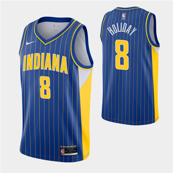 Men's Indiana Pacers #8 Justin Holiday 2020-21 Royal City Edition Swingman Stitched Jersey